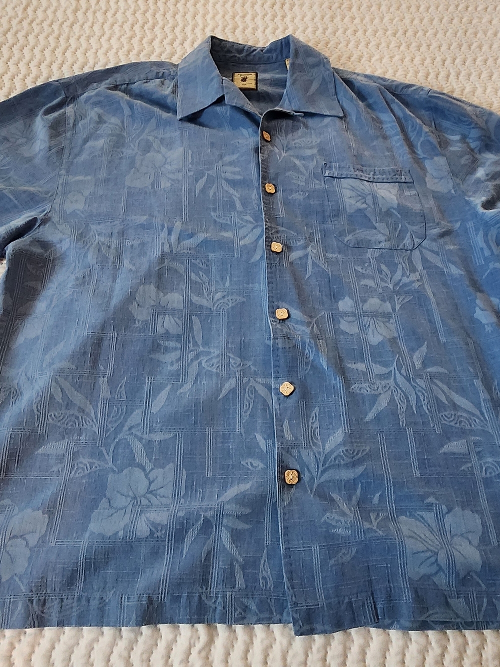 Jamaica Jaxx Blue Floral Jacquard Short-Sleeve Button-Down Shirt Size XXL